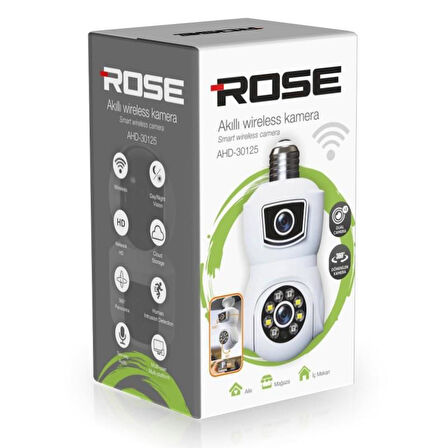 ROSE AHD-30125 Akıllı Wireless Ampül Kamera 360Derece Hareketli Çift Kameralı