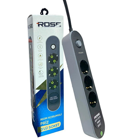 Rose GR-300 3'lü 2Metre Kablolu Akım Korumalı Grup Priz