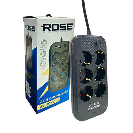 Rose GR-600 6'lı 3Metre Kablolu Akım Korumalı Grup Priz