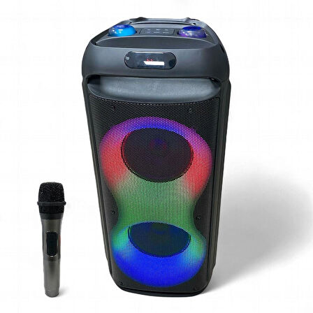 Rose SP-414 Şarjlı Telsiz Mikrofonlu Bluetooth Tekerlekli Taşınabilir Işıklı Hoparlör