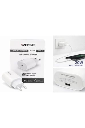 Rose RTC-20 20W Ultra Hızlı / USB-C Seyahat Hızlı Güç Şarj Cihazı