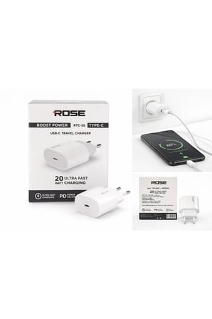 Rose RTC-20 20W Ultra Hızlı / USB-C Seyahat Hızlı Güç Şarj Cihazı