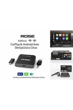 Rose RM-432 4x32GB Auto Android Box–Kablosuz CarPlay & Android Auto Dönüştürücü, YouTube, Netflix