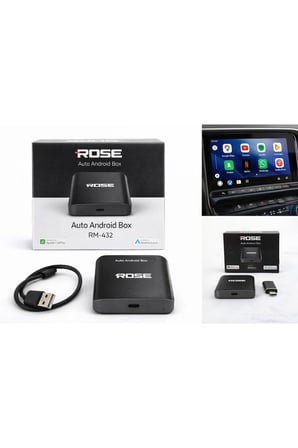 Rose RM-432 4x32GB Auto Android Box–Kablosuz CarPlay & Android Auto Dönüştürücü, YouTube, Netflix