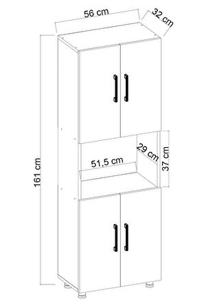 4 Kapaklı Bölmeli Çok Amaçlı Dolap