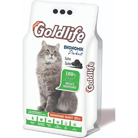 Goldlife Ekonomik paket Active Carbon Kedi Kumu 20 Lt İNCE TANELİ