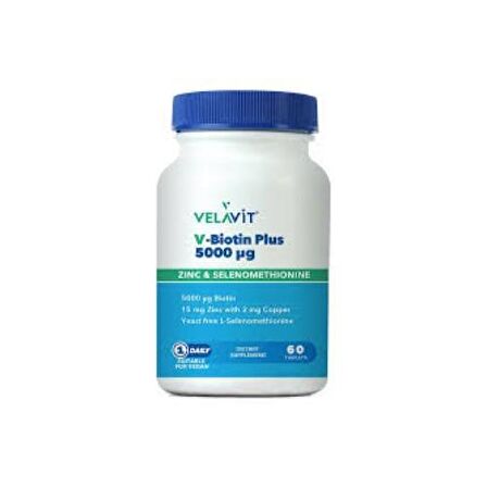 Velavit V-Biotin Plus 5000mcg Takviye Edici Gıda 60 Tablet