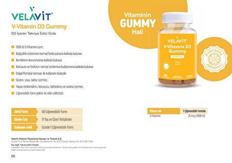Velavit V-Vitamin D3 Gummy 60 Gummies 