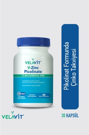 V-Zinc Picolinate Çinko Pikolinat İçeren Bağışıklık, Saç, Cilt ve Tırnak Desteği 30 Kapsül | Vegan
