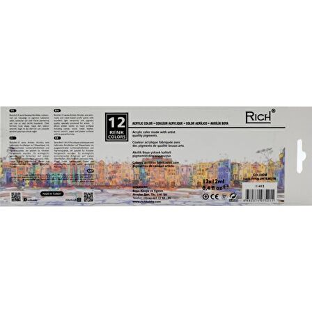 Rich Art-X 12 ml 12 Renk Tüp Akrilik Boya (11412)