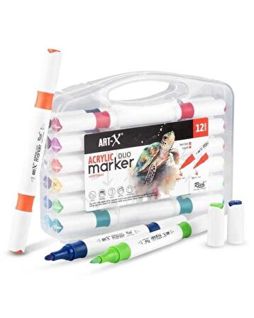 Rich Art X Acrylic Duo Marker Çift Uçlu Su Bazlı Boyama Kalemi 12 Renk Set 18057