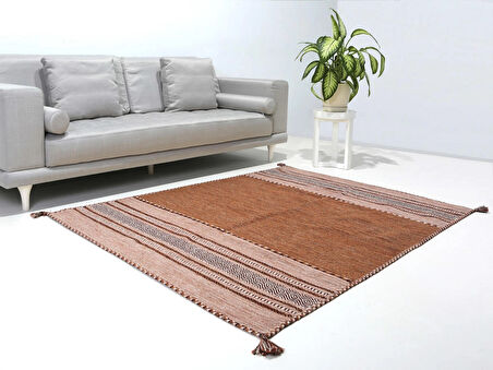 Trb-01 Iskandinav Pamuk Kilim El Dokuma Kahverengi