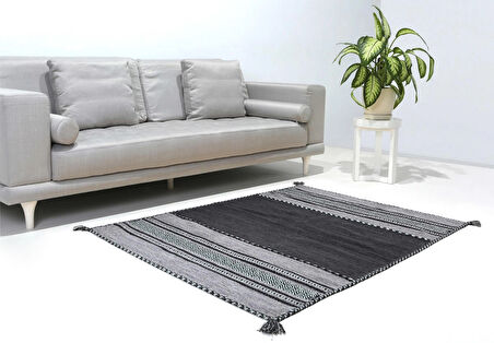 Trb-01 Iskandinav Pamuk Kilim El Dokuma Koyu Gri