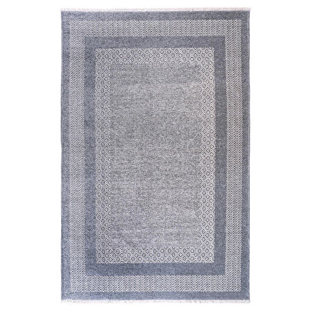 Nordi 11543-J Çerçeve Desenli Yıkanabilir Mavi Salon Mutfak Yolluk Dokuma Modern Halı