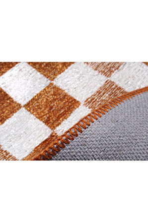 Moretti Nordi Küp Kare Desenli Yıkanabilir Turuncu Mutfak Halısı