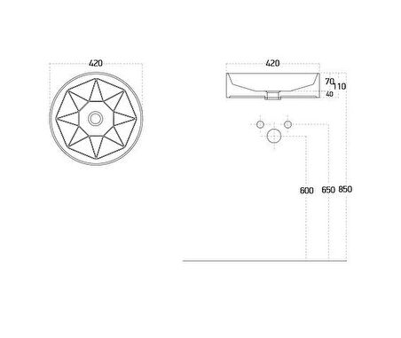 Diamente 42 Cm Lavabo Parlak Beyaz Lucco Tezgah Üstü