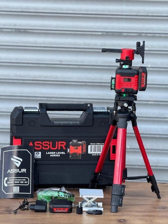 Profesyonel Şarjlı Lazer Hizalama Seti - Tripod Ayaklı & Taşıma Çantalı
