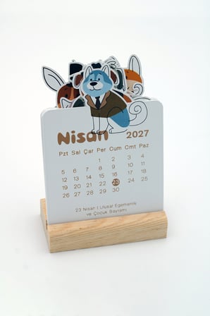 Ahşap Standlı Özel Kesim Papyonlu Corgi Tasarımlı 2027 Masaüstü Takvimi 8,5x12 Cm - Eğlenceli Yeni Yıl Hediyesi Çok Renkli