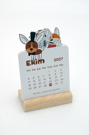 Ahşap Standlı Özel Kesim Papyonlu Corgi Tasarımlı 2027 Masaüstü Takvimi 8,5x12 Cm - Eğlenceli Yeni Yıl Hediyesi Çok Renkli