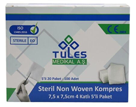 Tules 5 li Steril Non Woven Kompres Spanç 7,5 x 7,5cm 500 Adet