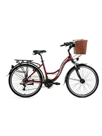BİSAN SANDY-23 SEPETLİ BAYAN ŞEHİR BİSİKLETİ 43CM V 26 JANT 21 VİTES BORDO BEYAZ