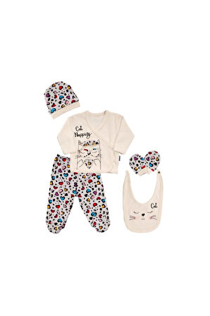 Kız Bebek Beyaz Cat Napping 5 Parça Zıbın Set