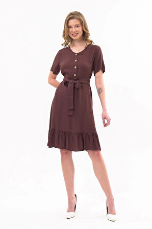 Kadın Önden Düğme Detaylı Yazlık Midi Elbise 4437/105