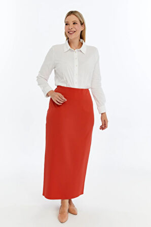 Apsen Kadın Naçiçeği Beli Lastikli Mevsimlik  Yırtmaç Detaylı Ofis Etek 1903-90