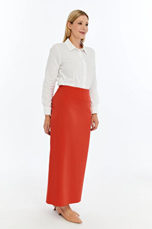 Apsen Kadın Naçiçeği Beli Lastikli Mevsimlik  Yırtmaç Detaylı Ofis Etek 1903-90