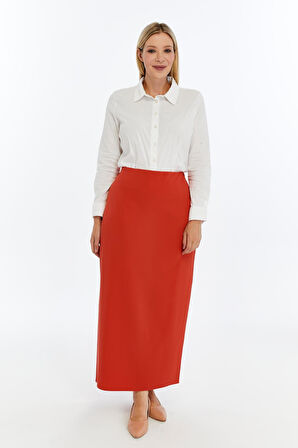 Apsen Kadın Naçiçeği Beli Lastikli Mevsimlik  Yırtmaç Detaylı Ofis Etek 1903-90