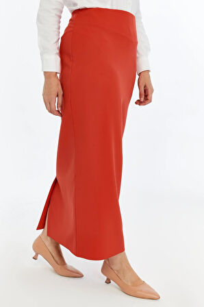 Apsen Kadın Naçiçeği Beli Lastikli Mevsimlik  Yırtmaç Detaylı Ofis Etek 1903-90