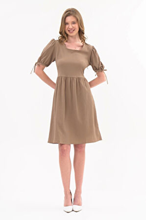 Kadın Bağlama Kare Yaka Kol Detaylı Yeni Sezon Elbise 4368/100