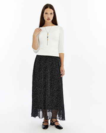 Apsen Kadın  Siyah Puantiyeli Astarlı Şifon Uzun Boy Dokuma Etek 2201-95