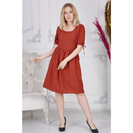 Kadın Haki Bağlama Kare Yaka Kol Detaylı Yeni Sezon Elbise 4368/100