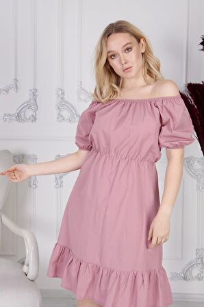 Kadın Beli Lastikli Tery Coton Elbise 4367/95