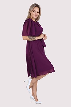 Kadın Büyük Beden Bağlama Detaylı Midi Şifon Elbise 4257/110