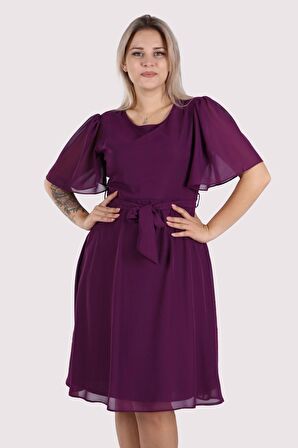 Kadın Büyük Beden Bağlama Detaylı Midi Şifon Elbise 4257/110