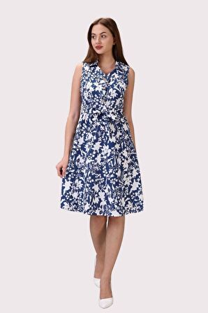 Kadın Düğme Detaylı V Yaka Cotton Elbise 4405/105