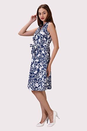 Kadın Düğme Detaylı V Yaka Cotton Elbise 4405/105