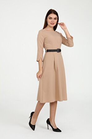 Kadın Yeni Sezon Kemerli Bisiklet Yaka Elbise 3809/110