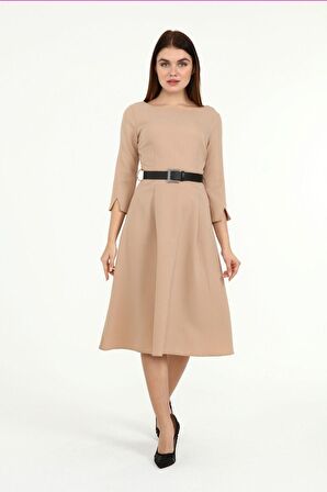 Kadın Yeni Sezon Kemerli Bisiklet Yaka Elbise 3809/110