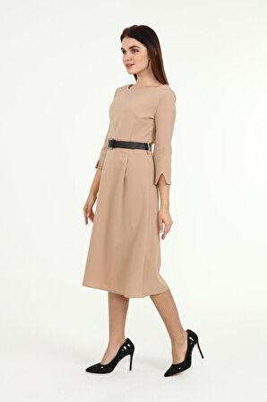 Kadın Yeni Sezon Kemerli Bisiklet Yaka Elbise 3809/110