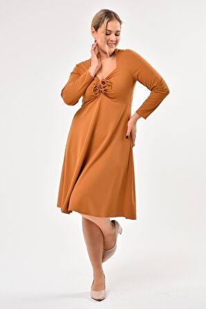 Kadın Scuba Göğsü Bağlama Detaylı Uzun Kol Mevsimlik Midi Boy Elbise 4421/110