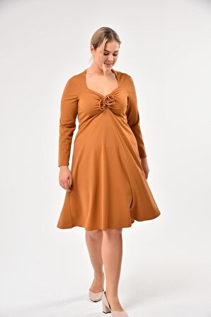 Kadın Scuba Göğsü Bağlama Detaylı Uzun Kol Mevsimlik Midi Boy Elbise 4421/110