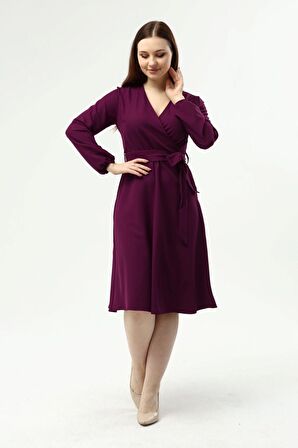 Kadın Bağlama Detaylı Kruvaze Yaka Midi Boy Elbise 4338/110