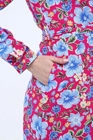 Kadın Çiçek desenli Önden Düğme Detaylı Yazlık uzun Elbise 4426/138