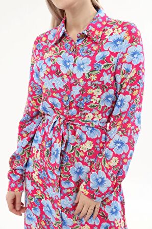 Kadın Çiçek desenli Önden Düğme Detaylı Yazlık uzun Elbise 4426/138