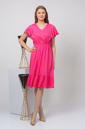 Kadın Önden Düğmeli Volan Detaylı Yazlık Midi Elbise 4436/105