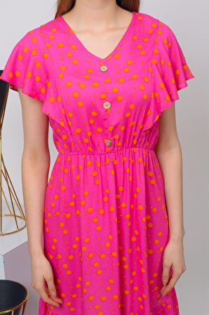 Kadın Önden Düğmeli Volan Detaylı Yazlık Midi Elbise 4436/105