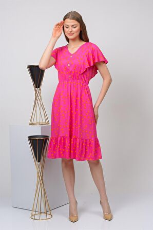 Kadın Önden Düğmeli Volan Detaylı Yazlık Midi Elbise 4436/105